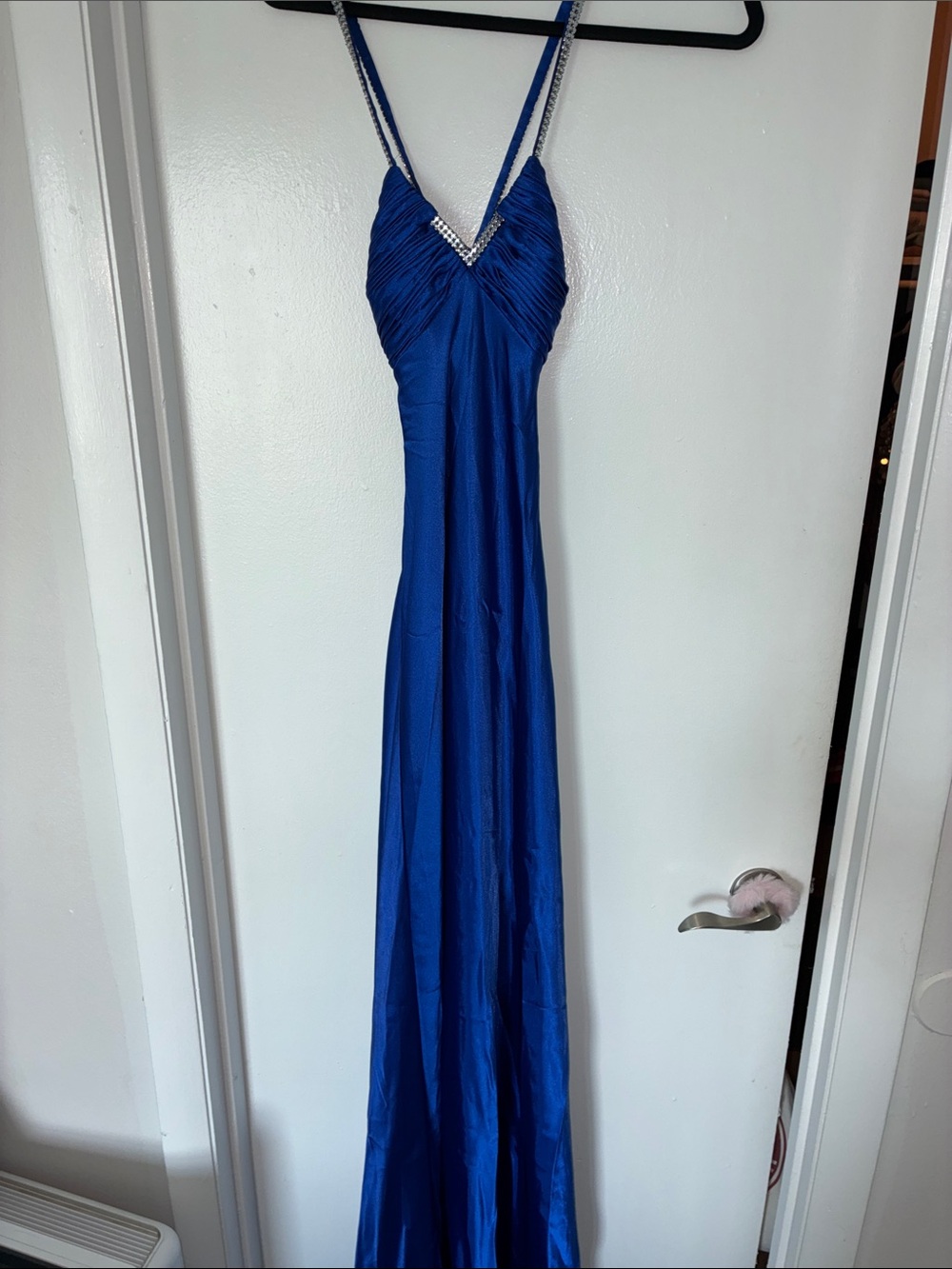 Beaded Strap Sapphire Blue Prom Gown